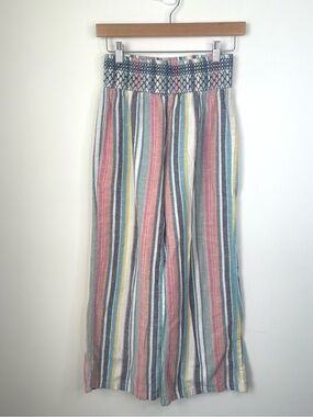 Kiss and cry Striped Smocked-Waist Wide Leg Pants in Multicolor size large